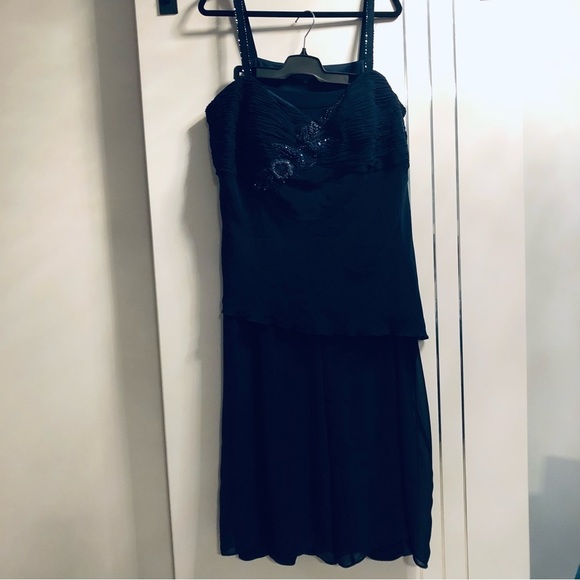 Plus Size 2X Two piece Navy Chiffon Embellished Pant Suit Formal Evening Party - Picture 4 of 14